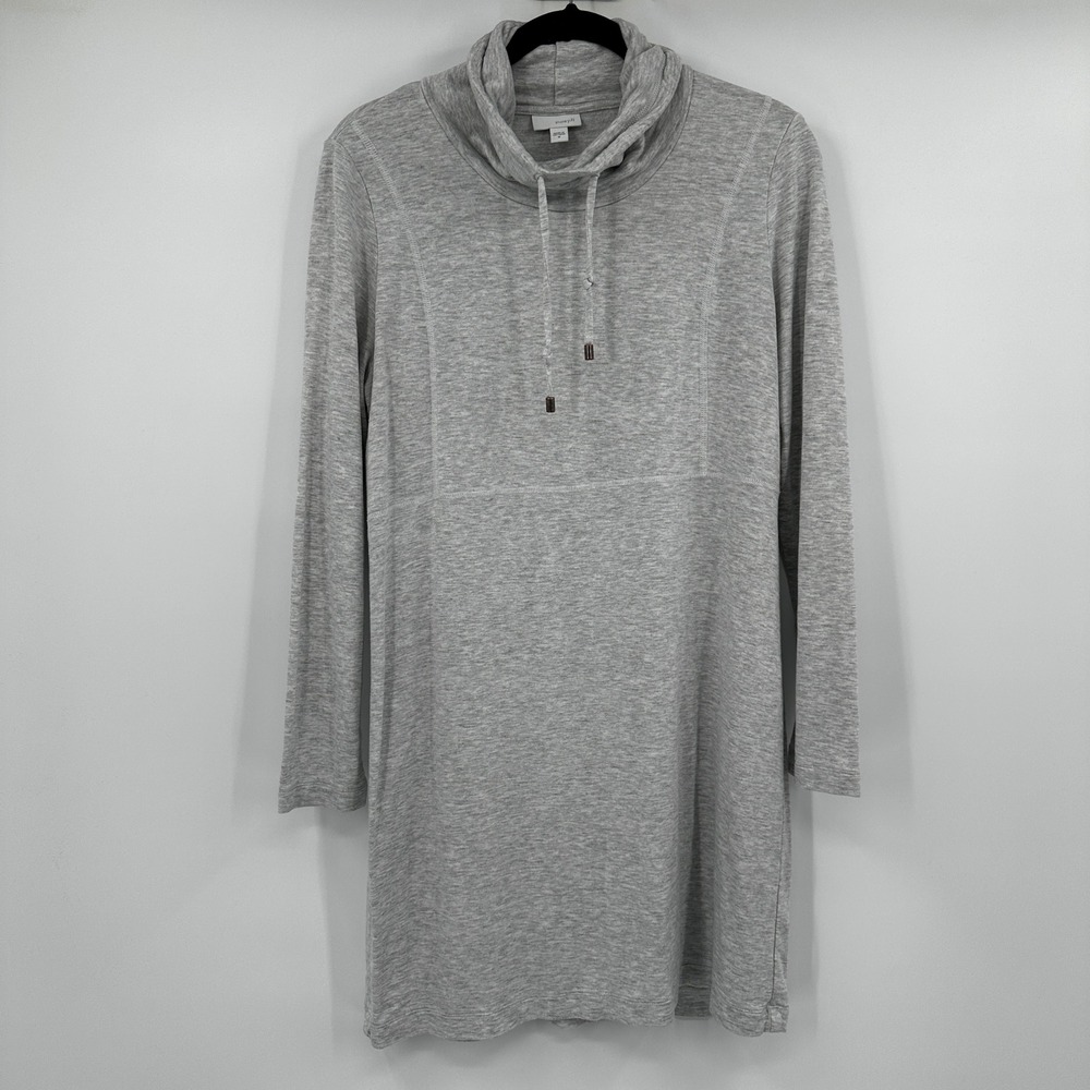 Pure Jill Heather Grey Cowl Neck Drawstring Tunic Dress Size Medium Long‎ Sleeve